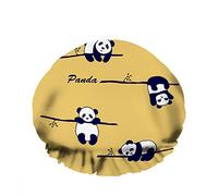 Double Waterproof Bathing Shower Cap Cute Panda Bear Branch Different Poses Lying Tree Reusable Fashion Shower Hat For Women Beauty, BathHair Spa, Home Hotel Travel Use
