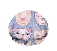 Double Waterproof Bathing Shower Cap Cute Positive Cartoon Funny Happy Pink Cat Heart Reusable Fashion Shower Hat For Women Beauty, BathHair Spa, Home Hotel Travel Use
