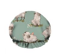 Double Waterproof Bathing Shower Cap Cute Sheeps Grass Cartoon Animal Bird Colorful Flower Reusable Fashion Shower Hat For Women Beauty, BathHair Spa, Home Hotel Travel Use