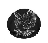 Double Waterproof Bathing Shower Cap Dark White Owl Freedom Spread Wings Fly Wisdom Reusable Fashion Shower Hat For Women Beauty, BathHair Spa, Home Hotel Travel Use