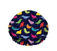 Double Waterproof Bathing Shower Cap Doodle Birds Funny Flying Animals Incomplete Style Dark Reusable Fashion Shower Hat For Women Beauty, BathHair Spa, Home Hotel Travel Use