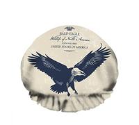 Double Waterproof Bathing Shower Cap Eagle Animal Wings Bird Wildlife America Lettering Black Reusable Fashion Shower Hat For Women Beauty, BathHair Spa, Home Hotel Travel Use