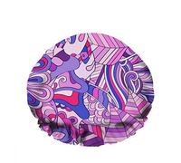 Double Waterproof Bathing Shower Cap Ethnic Colorful Doodle Texture Curved Doodling Purple Pink Reusable Fashion Shower Hat For Women Beauty, BathHair Spa, Home Hotel Travel Use