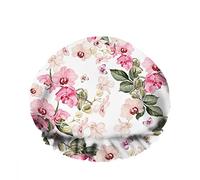Double Waterproof Bathing Shower Cap Flowers Orchid Leaf Pink Rose Green Beautiful Watercolor Reusable Fashion Shower Hat For Women Beauty, BathHair Spa, Home Hotel Travel Use