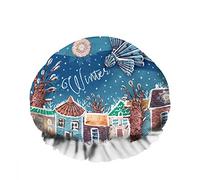 Double Waterproof Bathing Shower Cap Flying Birds Winter House Roofs City Snow Building Reusable Fashion Shower Hat For Women Beauty, BathHair Spa, Home Hotel Travel Use