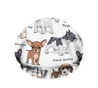 Double Waterproof Bathing Shower Cap Funny Cartoon Puppies Bulldog Beagle Pug Dog Cute Reusable Fashion Shower Hat For Women Beauty, BathHair Spa, Home Hotel Travel Use