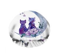 Double Waterproof Bathing Shower Cap Honeymoon Couple Cats Animal Sit Moon Flower Star Reusable Fashion Shower Hat For Women Beauty, BathHair Spa, Home Hotel Travel Use