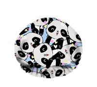 Double Waterproof Bathing Shower Cap Intensive Cute Panda Get Together Funny Playing Heart Reusable Fashion Shower Hat For Women Beauty, BathHair Spa, Home Hotel Travel Use