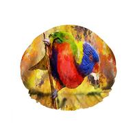 Double Waterproof Bathing Shower Cap Modern Colorful Rainbow Lorikeet Parrot Bird Orange Branch Reusable Fashion Shower Hat For Women Beauty, BathHair Spa, Home Hotel Travel Use