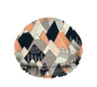 Double Waterproof Bathing Shower Cap Mountains Scandinavian Style Landscape Tree Line Boho Art Reusable Fashion Shower Hat For Women Beauty, BathHair Spa, Home Hotel Travel Use