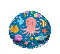 Double Waterproof Bathing Shower Cap Ocean Sea Underwater Animals Fishes Nature Octopus Funny Reusable Fashion Shower Hat For Women Beauty, BathHair Spa, Home Hotel Travel Use