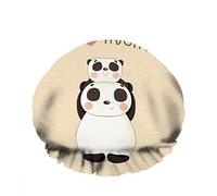 Double Waterproof Bathing Shower Cap Panda Cartoon Cute Love Baby Happy Fun Heart Reusable Fashion Shower Hat For Women Beauty, BathHair Spa, Home Hotel Travel Use