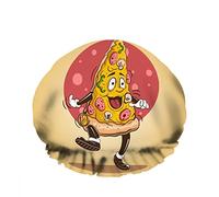Double Waterproof Bathing Shower Cap Pepperoni Pizza Cartoon Character Funny Happy Face Cute Reusable Fashion Shower Hat For Women Beauty, BathHair Spa, Home Hotel Travel Use