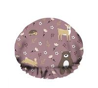 Double Waterproof Bathing Shower Cap Rabbi Dear Bear Wildlife Hedgehog Sika Spring Flowers Reusable Fashion Shower Hat For Women Beauty, BathHair Spa, Home Hotel Travel Use