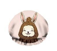 Double Waterproof Bathing Shower Cap Smile Cute Hare Mouth Show White Rabbit Teeth Reusable Fashion Shower Hat For Women Beauty, BathHair Spa, Home Hotel Travel Use