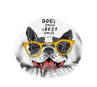 Double Waterproof Bathing Shower Cap Smiling Funny Terrier Dog Glasses Cute Doggy Eyes Reusable Fashion Shower Hat For Women Beauty, BathHair Spa, Home Hotel Travel Use