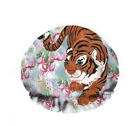 Double Waterproof Bathing Shower Cap Tropical Plants Tiger Wild Jungle Flowers Cute Cartoon Reusable Fashion Shower Hat For Women Beauty, BathHair Spa, Home Hotel Travel Use