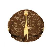Double Waterproof Bathing Shower Cap Wildlife Tropical Jungle Cute Giraffe Doodle Cartoon Leaf Reusable Fashion Shower Hat For Women Beauty, BathHair Spa, Home Hotel Travel Use