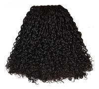Double Weft Pixie Curly Human Hair Bundles,Unprocessed Brazilian Hair Extensions Weave Extensions Natural Black(12inch)