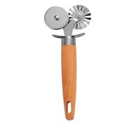 Double Wheel Pastry Cutter, Professional Pizza Cutter with Wood Handle Stainless Steel Kitchen Baking Tool for Spaghetti Fluted Pasta Ravioli Dough