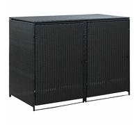 Vidaxl Double Wheelie Bin Shed Poly Rattan Black 148X80X111 Cm