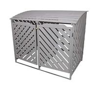 Double Wheelie Bin Storage Shed Store Hideaway Wooden Dustbin Trash Cupboard Outdoor Grey Wash Timber Cover Lockable Latched Chain Recycling Garden FREE Fixing Kit 122cm (H) x 149cm (W) x 92.5cm (D)