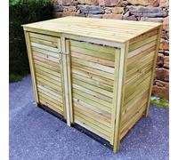 Double Wheelie Bin Store - Fsc Certified, Wooden Slatted, Free Handles For Front Doors And Lids