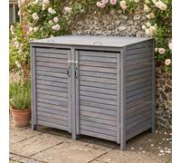 Double Wheelie Bin Store, Grey Wooden Slatted, Handles For Front Doors And Lids - Fsc Certified