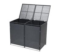 Double Wheelie Bin Store Poly Rattan Garden Outdoor Garbage Storage Shed Cover Black