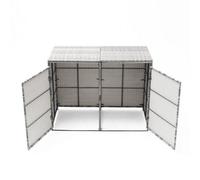 Double Wheelie Bin Store Poly Rattan Garden Outdoor Garbage Storage Shed Cover Grey