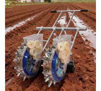 Double Wheels Push Garden Seeder, Metal Precision Hand-Push Seeder, Manual Roller Seeding Machine, Row Planter and Fertilizer Applicator for Terraced Farm Garden