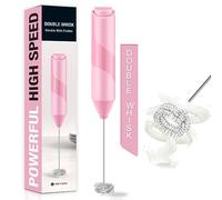 Double Whisk Milk Frother, Handheld Electric Blender stick, Drink Mixer with Food Grade Stainless Steel Stirrer, Battery Operated Foam Maker for Coffee, Cappuccino, Matcha,Hot Chocolate Latte, in Pink