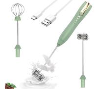 Double Whisk Milk Frother Handheld USB-C Rechargeable Electric Drink Mixer Green,3 Speeds Adjustable Coffee Foamer Drink Whisk for Lattes, Matcha, Hot Chocolate, Egg, Matcha