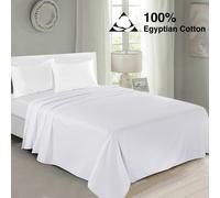 (Double, White) 100% Egyptian Cotton Flat Sheets TC 400 Full Bed Sheet Single Double King Size
