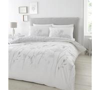 (Double, White) Catherine Lansfield Meadowsweet Floral Duvet Cover Set Floral Bedding Set Quilt Cover Grey Blue White