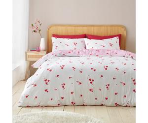 (Double, White) Catherine Lansfield Seersucker Heart Duvet Cover Set Bedding Bed Set White Red