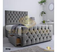(Double (with 2 Drawers), Grey Plush (without Mattress)) PLUSH DIVAN BED SET WITH MATTRESS 54" CHESTERFIELD HEADBOARD&FOOTBOARD ALL SIZES