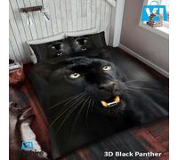 (Double With Two Pillow, Black Panther) 3D Animal Printed Wild Life Duvet Quilt Bedding Cover Set Pillow Cases Polyester