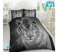 (Double With Two Pillow, Black White Tiger) 3D Animal Printed Wild Life Duvet Quilt Bedding Cover Set Pillow Cases Polyester