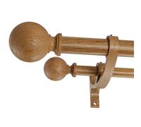 Double Wood Curtain Rods for Windows 36 to 72 Inches,1 Inch Front and 5/8 Inch Back Farmhouse Wooden Curtain Rod with Imitation Wood Grain Ball Finials and Double Aluminum Bracket,Brown Wood Grain