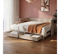 Double Wooden Day Bed with Trundle and Storage in Taupe - Lincoln