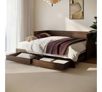 Double Wooden Day Bed with Trundle and Storage in Walnut - Lincoln