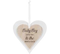 Double Wooden Heart Plaque Hanging Sign - Baby Boy Love You To The Moon & Back