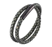 Double Wrap Braided Leather Bracelet For Men Women Braided Rope Wristband With Magnetic Clasp Viking Jewellery Father'S Day For Dad Husband Boyfriend Green 18.5Cm