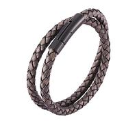 Double Wrap Braided Leather Bracelet For Men Women Braided Rope Wristband With Magnetic Clasp Viking Jewellery Father'S Day For Dad Husband Boyfriend Grey Brown 20.5Cm
