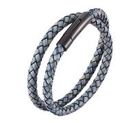 Double Wrap Braided Leather Bracelet For Men Women Braided Rope Wristband With Magnetic Clasp Viking Jewellery Father'S Day For Dad Husband Boyfriend Blue 18.5Cm