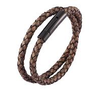 Double Wrap Braided Leather Bracelet For Men Women Braided Rope Wristband With Magnetic Clasp Viking Jewellery Father'S Day For Dad Husband Boyfriend Brown 17.5Cm