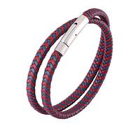 Double Wrap Braided Leather Bracelet For Men Women Magnetic Clasp Rope Wristband Viking Jewellery Father'S Day For Dad Husband Boyfriend Blue Red 20.5Cm