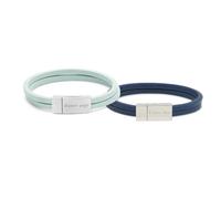 Double Wrap Flat Leather Bracelet with Silver Buckle for Women Children