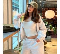 Double Zip Up Boxy Hoodie In Light Grey Marl, Women's Size UK 12